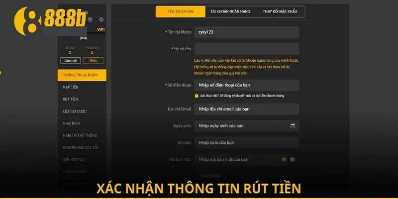 Để thực hiện việc rút tiền thành công, việc cập nhật thông tin ngân hàng là điều tối cần thiết